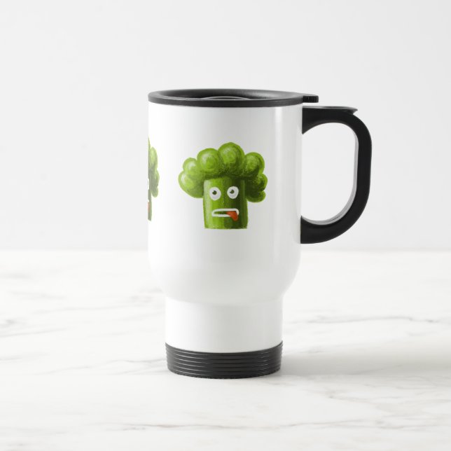 Funny Cartoon Broccoli Travel Mug (Right)