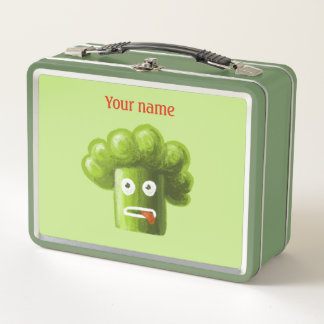 Funny Cartoon Broccoli Vegan Vegetarian Metal Lunch Box