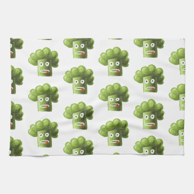 Funny Cartoon Broccoli Vegetarian Pattern Kitchen Towel (Horizontal)
