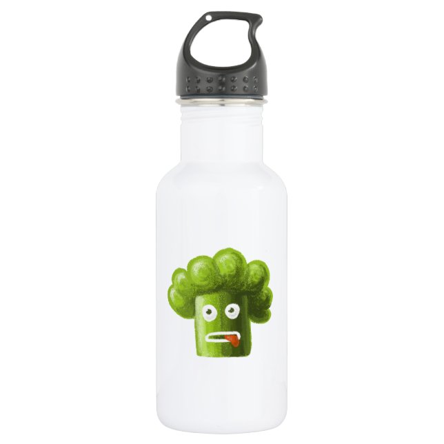 Funny Cartoon Broccoli Water Bottle (Front)