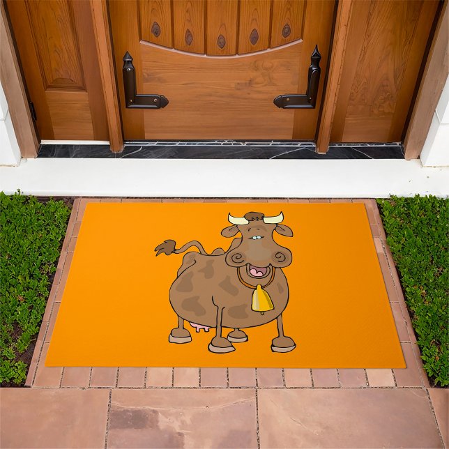 Funny Cartoon Brown Cow with Bell Farm Animal  Doormat (Creator Uploaded)