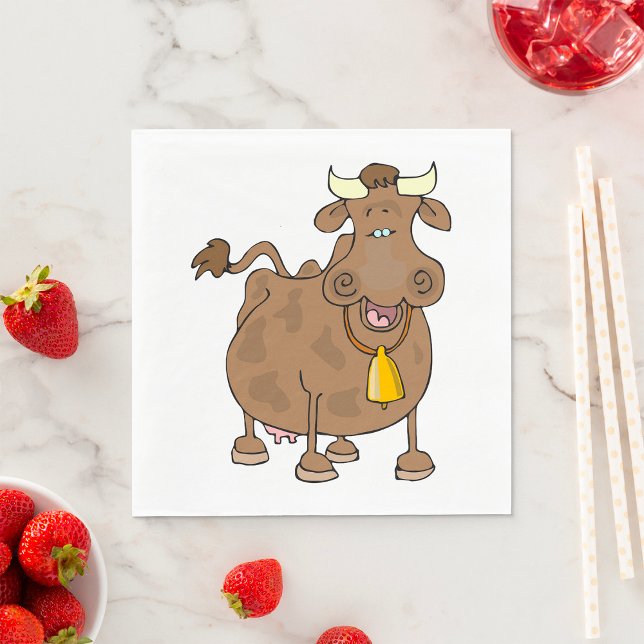 Funny Cartoon Brown Cow with Bell Farm Animal  Napkins (Creator Uploaded)