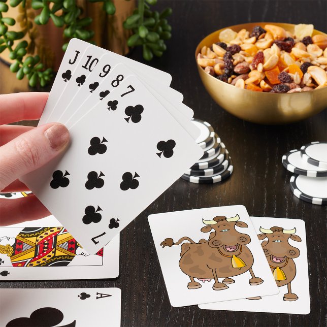 Funny Cartoon Brown Cow with Bell Farm Animal  Poker Cards (Creator Uploaded)
