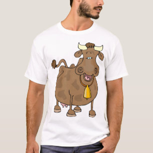 Funny Cartoon Brown Cow with Bell Farm Animal T-Shirt