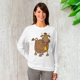 Funny Cartoon Brown Cow with Bell Farm Animal T-Shirt