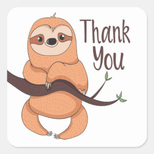 Funny Cartoon Brown Cute Sloth Thank You Square St Square Sticker