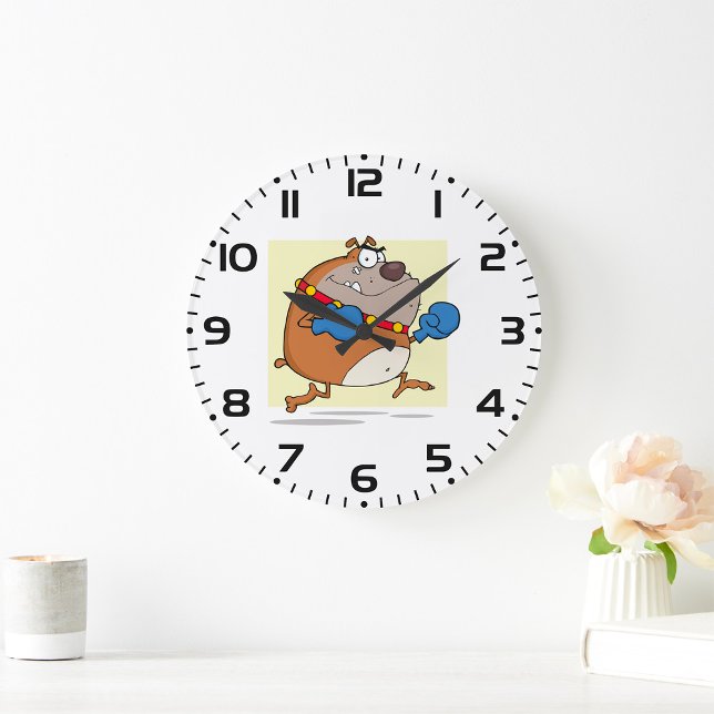 Funny Cartoon Bulldog Boxer Dog Large Clock (Creator Uploaded)