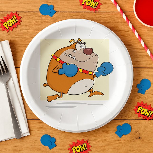 Funny Cartoon Bulldog Boxer Dog Paper Plates (Creator Uploaded)