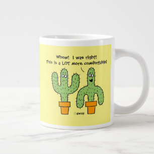 Funny Cartoon Cactus in Pot Bright Yellow Sunshine Large Coffee Mug