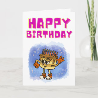 Funny Cartoon Cake Character Birthday Card