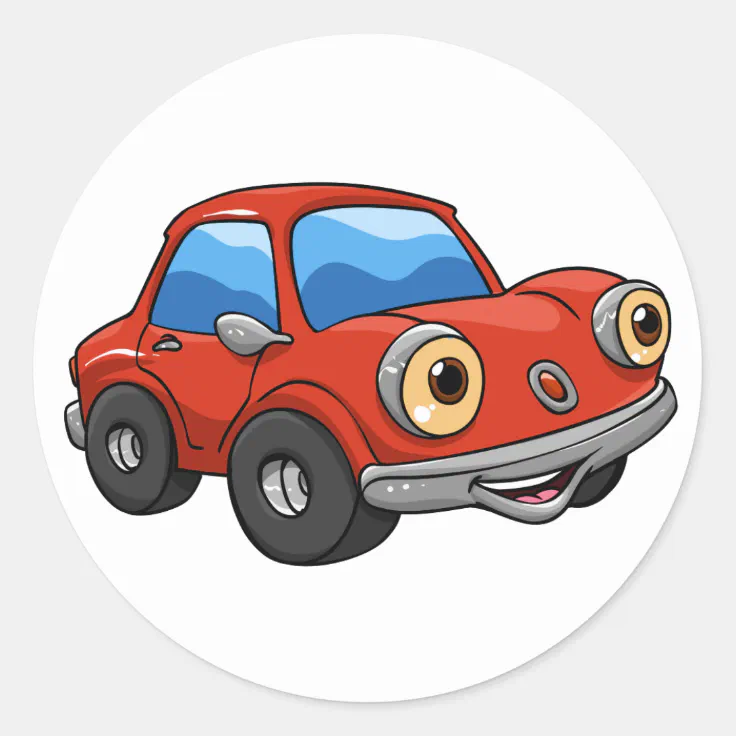 Funny cartoon cars - red car cartoon classic round sticker | Zazzle