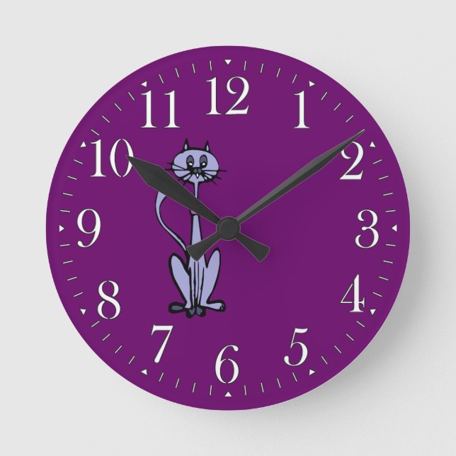 Funny Cartoon Cat Drawing Animal-lover Clock (Front)