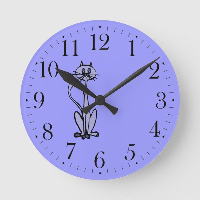 Funny Cartoon Cat Drawing Animal-lover Clock (Front)