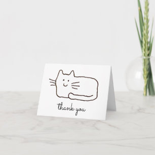 Funny Cartoon Cat Drawing Thank You Folded Note Card