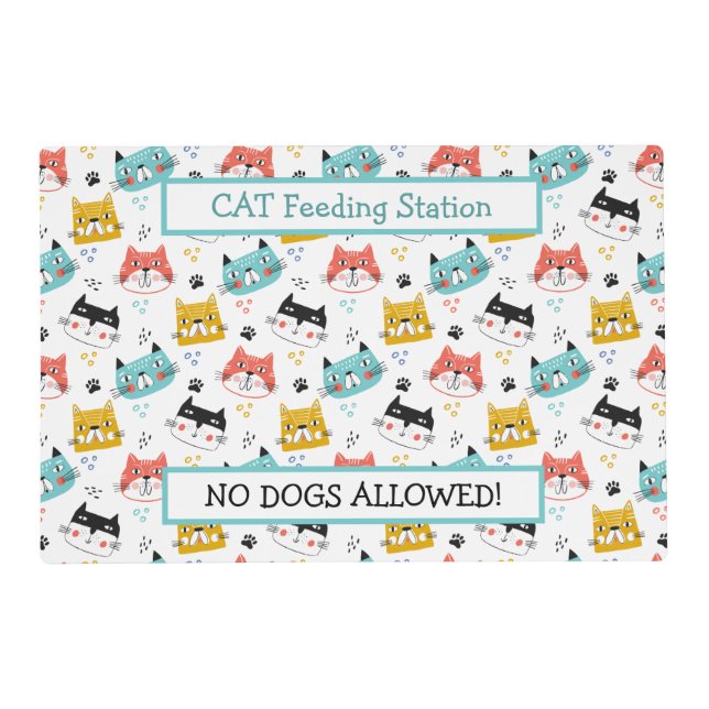 Funny Cartoon Cat Feeding Station Placemat (Front)
