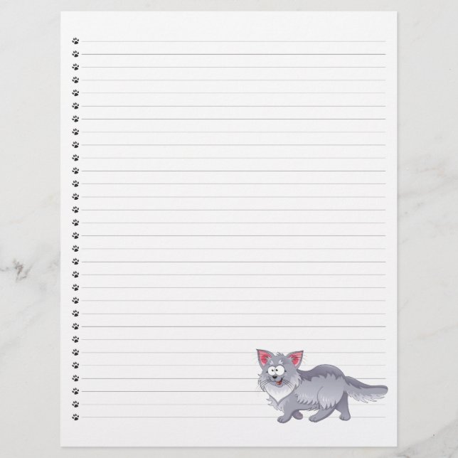Funny Cartoon Cat  Lined Pet Letterhead (Front)