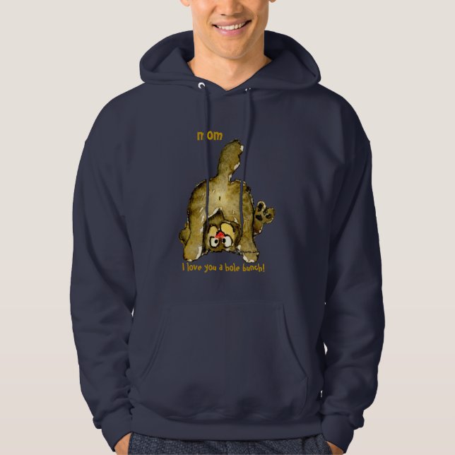 Funny Cartoon Cat MOM I Love You a Hole Bunch Hoodie (Front)