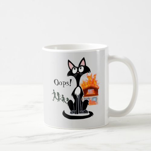 funny cartoon cat oops house burning family runs coffee mug