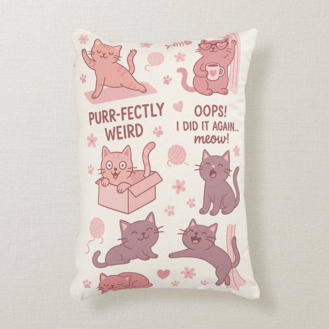 Funny Cartoon Cat Pillow – Pink & Mauve  (Front(Vertical))
