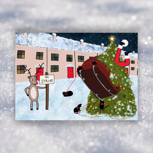 Funny Cartoon Cat Reindeer Santa Christmas Holiday Card