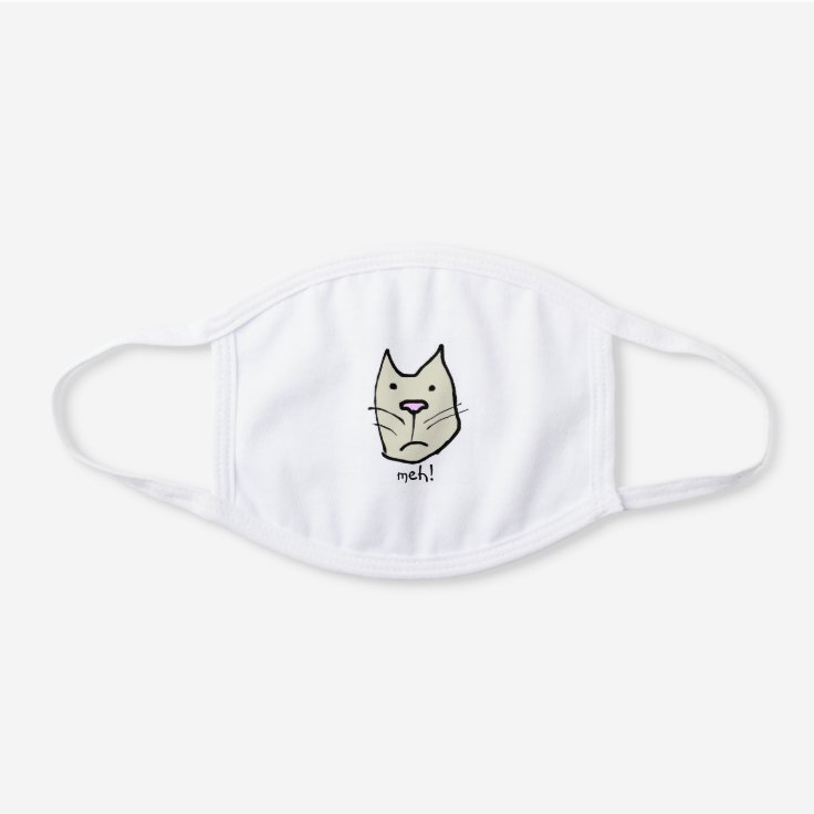 Funny Cartoon Cat Says Meh White Cotton Face Mask | Zazzle