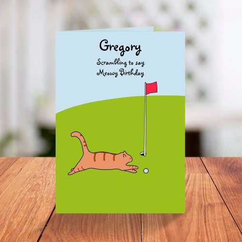 Funny Cartoon Cat Scramble Golf Joke Birthday  Card