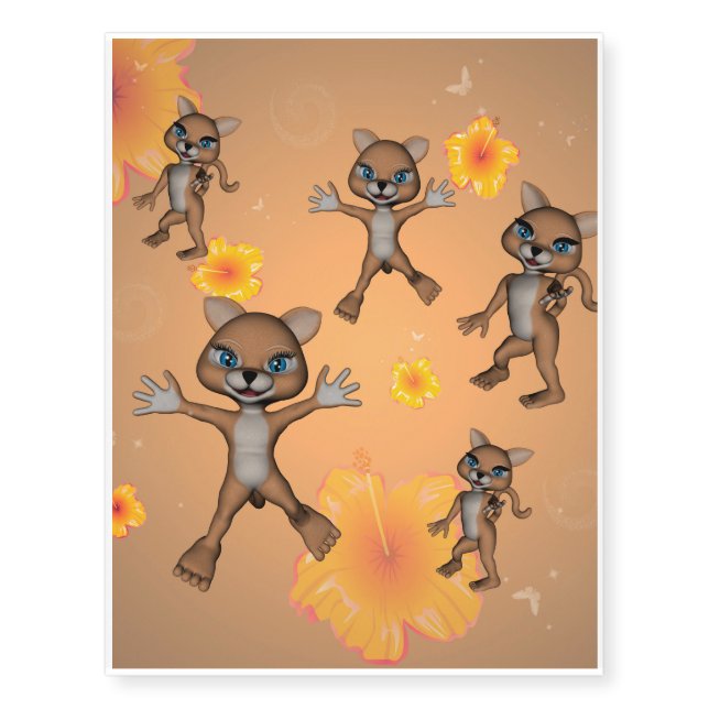 Funny cartoon cat temporary tattoos (Front)