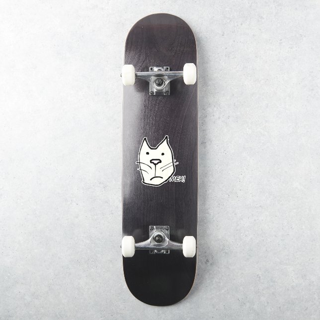Funny Cartoon Cat Who is Not Impressed Says Meh! Sticker (Skateboard)