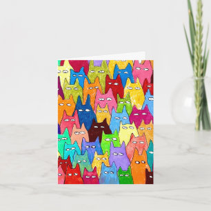 Funny Cartoon Cats Color Pencil Drawing Folded Note Card