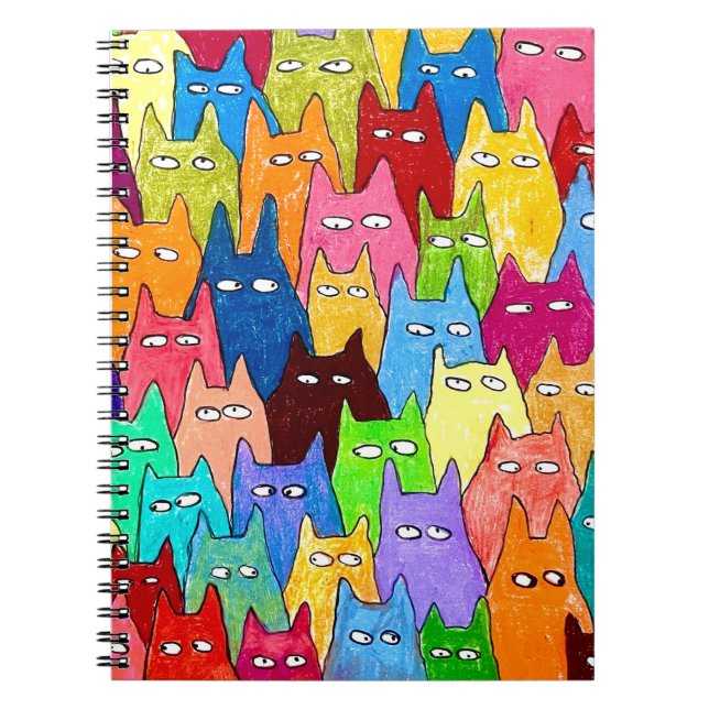 Funny Cartoon Cats Color Pencil Drawing Notebook (Front)