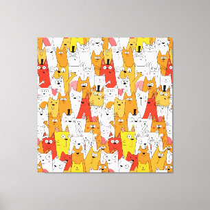 Funny Cartoon Cats Group Doodle Canvas Print