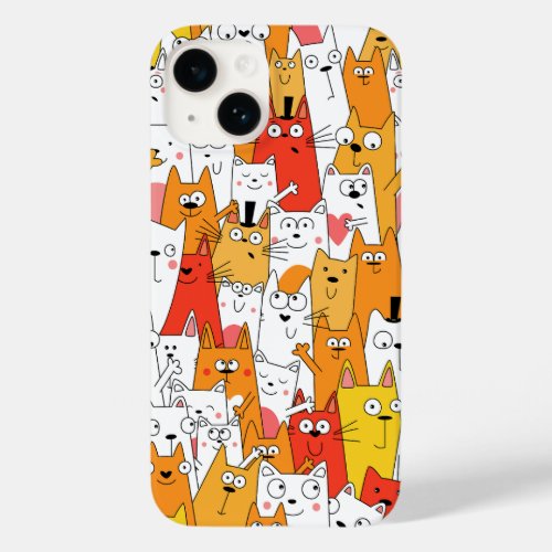 Funny Cartoon Cats Group Doodle Case_Mate iPhone 14 Case