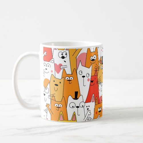 Funny Cartoon Cats Group Doodle Coffee Mug