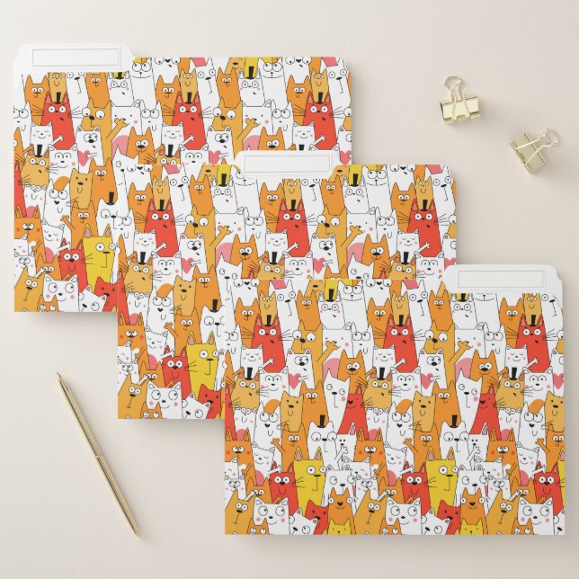 Funny Cartoon Cats Group Doodle File Folder (Set)