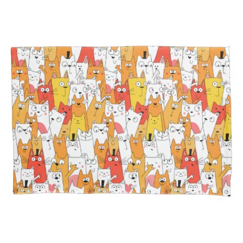 Funny Cartoon Cats Group Doodle Pillow Case