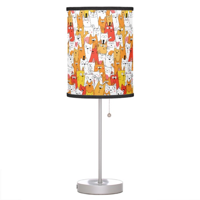 Funny Cartoon Cats Group Doodle Table Lamp (Left)