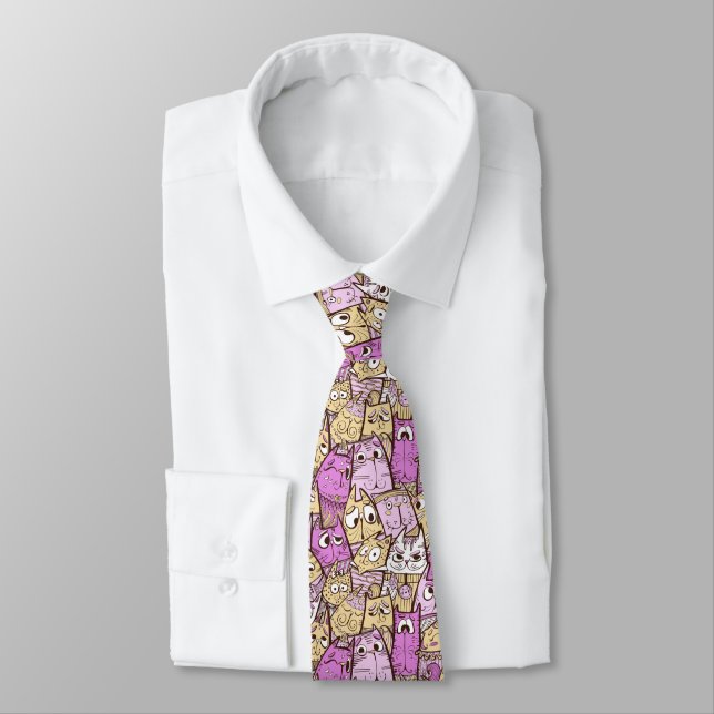 Funny Cartoon Cats Neck Tie (Tied)