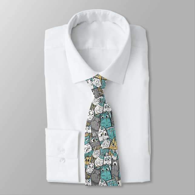 Funny Cartoon Cats Neck Tie (Tied)