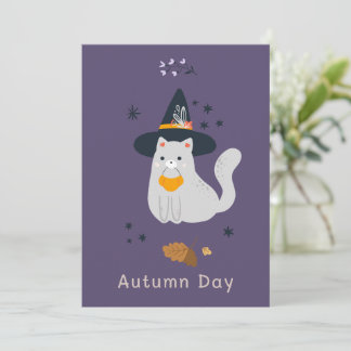 Funny cartoon cats with brooms, pumpkins and ghost