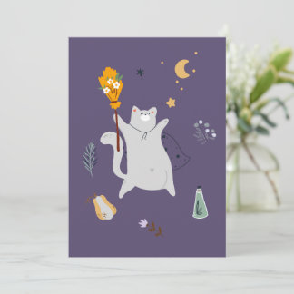 Funny cartoon cats with brooms, pumpkins and ghost