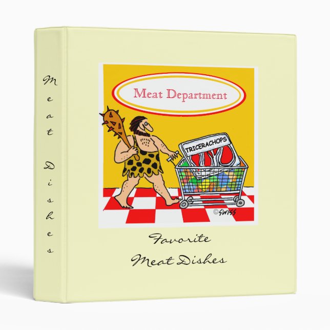 Funny Cartoon Caveman BBQ Meat Recipes 3 Ring Binder (Front/Spine)