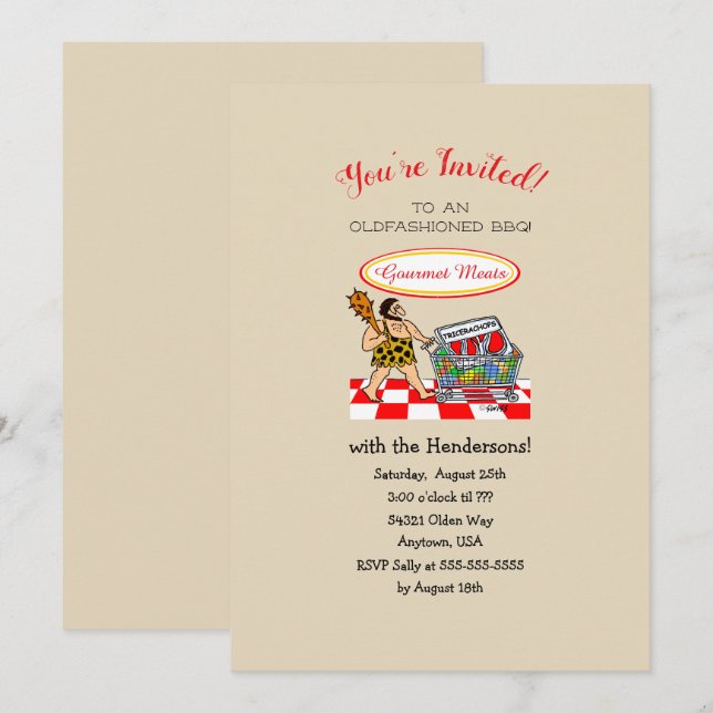 Funny Cartoon Caveman Cartoon BBQ Party Invitation (Front/Back)