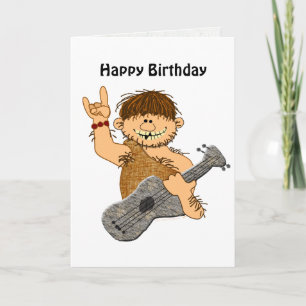 Funny Cartoon Caveman with Guitar Card Template