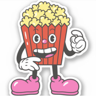 Funny Cartoon Character Popcorn Sticker
