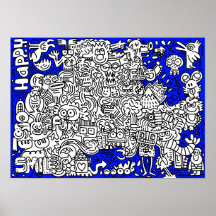 Funny cartoon characters fantasy drawing poster