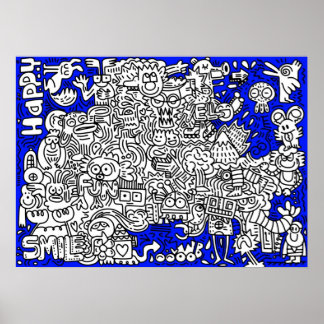 Funny cartoon characters fantasy drawing poster