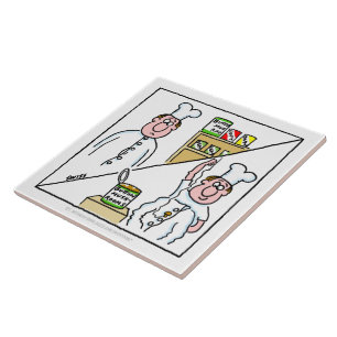 Funny Cartoon Chef Sewing On Button Mushroom Ceramic Tile