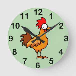 Funny Cartoon Chicken Illustration Round Clock