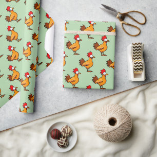 Funny Cartoon Chicken Illustration Wrapping Paper