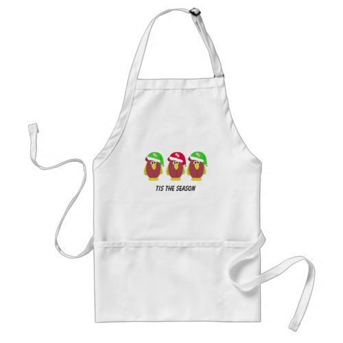 Funny Cartoon Chickens in Santa Hats Adult Apron